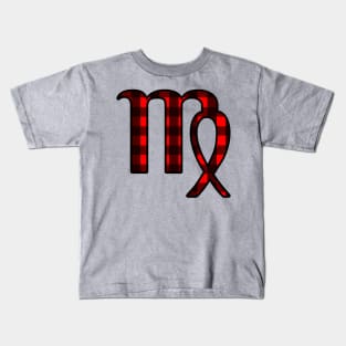 Virgo Zodiac Horoscope Symbol in Black and Red Buffalo Plaid Kids T-Shirt